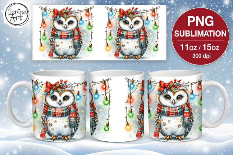 Christmas mug wrap. 11&15oz Cute Owl