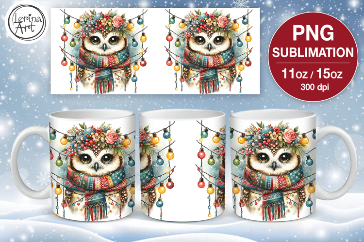 Christmas mug wrap. 11&15oz Cute Owl