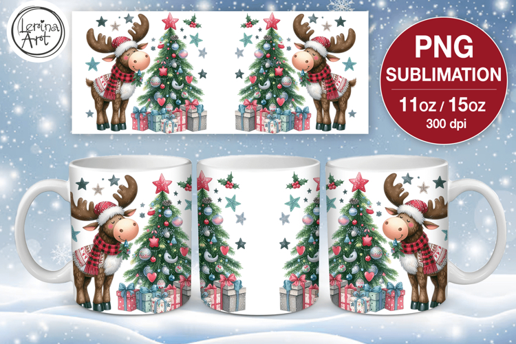 Christmas mug wrap. 11&15oz Christmas Elk