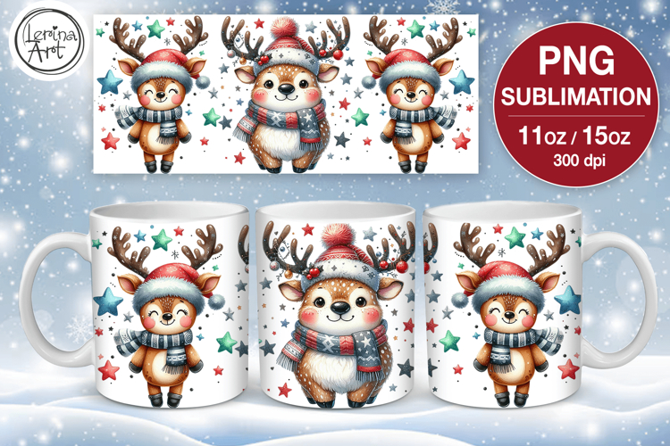 Christmas mug wrap. 11&15oz Christmas Deer