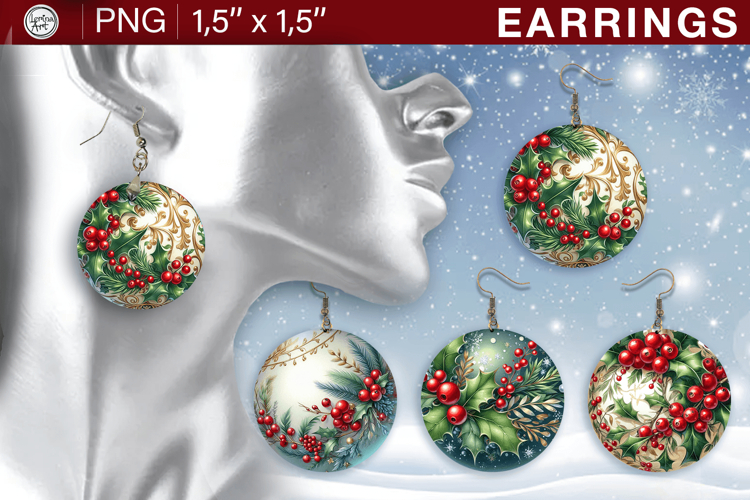Christmas earrings sublimation designs, 4 PNG