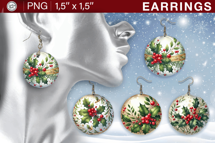 Christmas earrings sublimation designs, 4 PNG