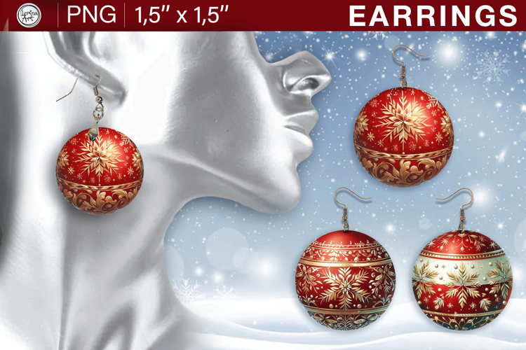 Christmas earrings sublimation designs, 4 PNG