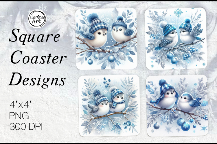 Cute Birds Christmas Coaster Design, 4 PNG