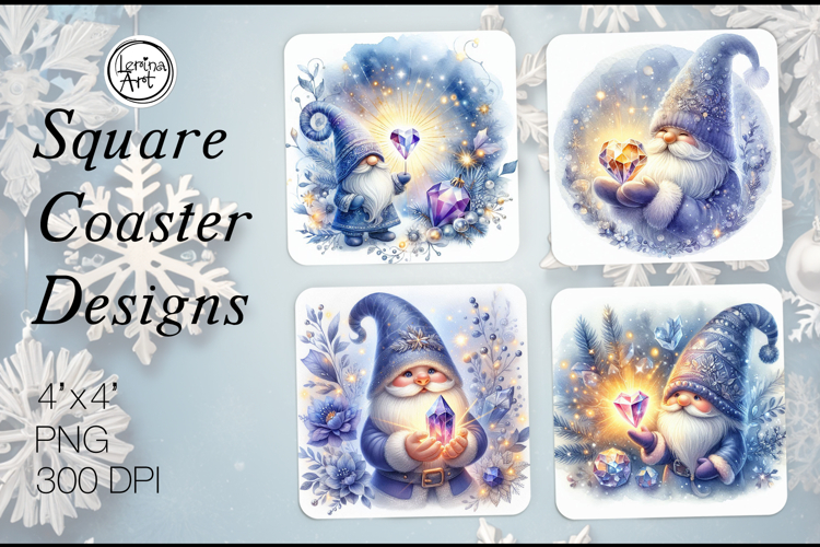 Cute Gnomes Christmas Coaster Design, 4 PNG