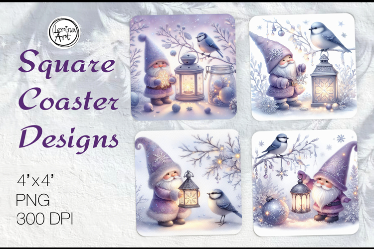 Cute Gnomes Christmas Coaster Design, 4 PNG