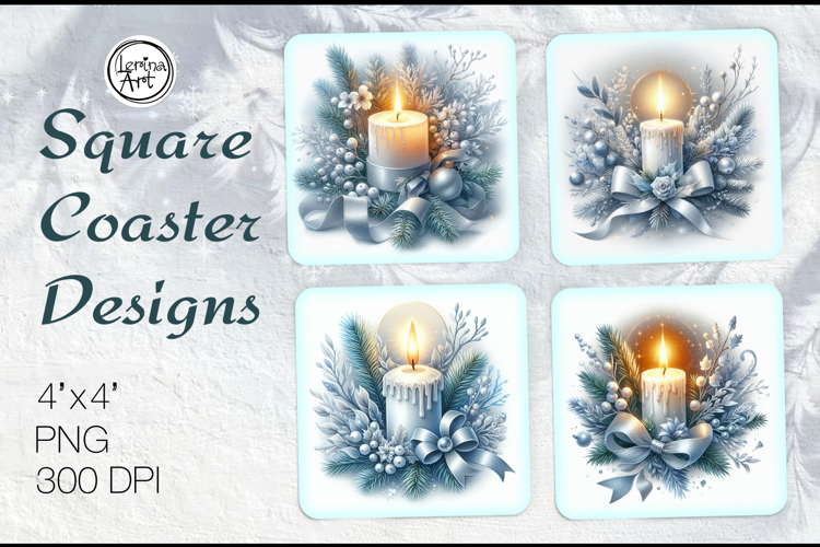 Frosty Candle Coasters | Christmas Coaster Design, 4 PNG