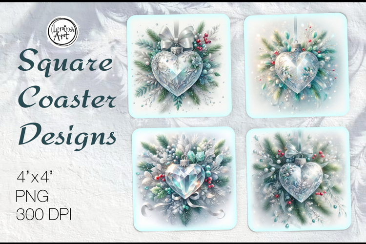 Frosty Heart Coasters | Christmas Coaster Design, 4 PNG