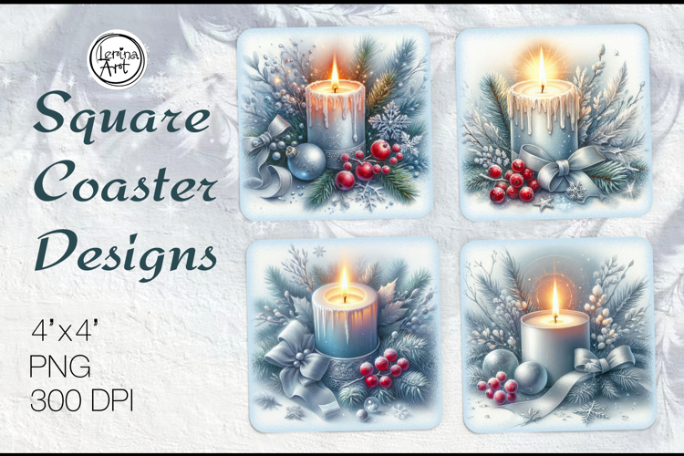 Frosty Candle Coasters | Christmas Coaster Design, 4 PNG