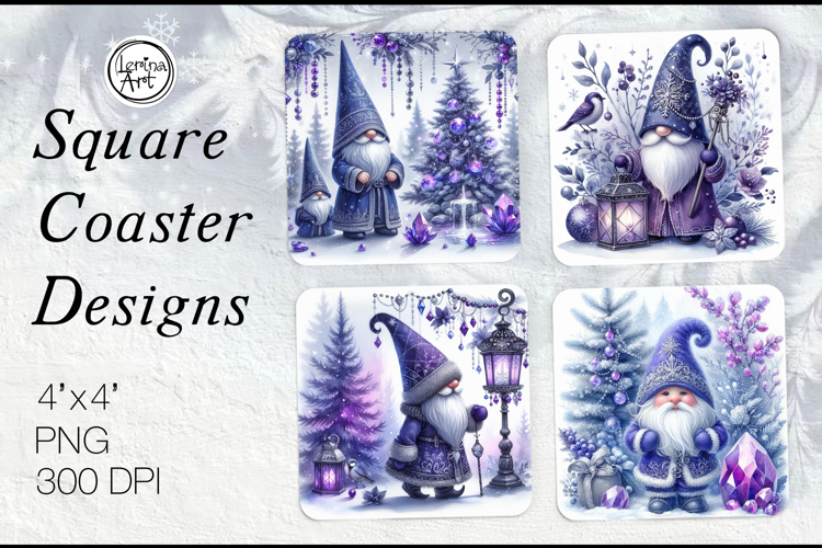 Cute Gnomes Christmas Coaster Design, 4 PNG