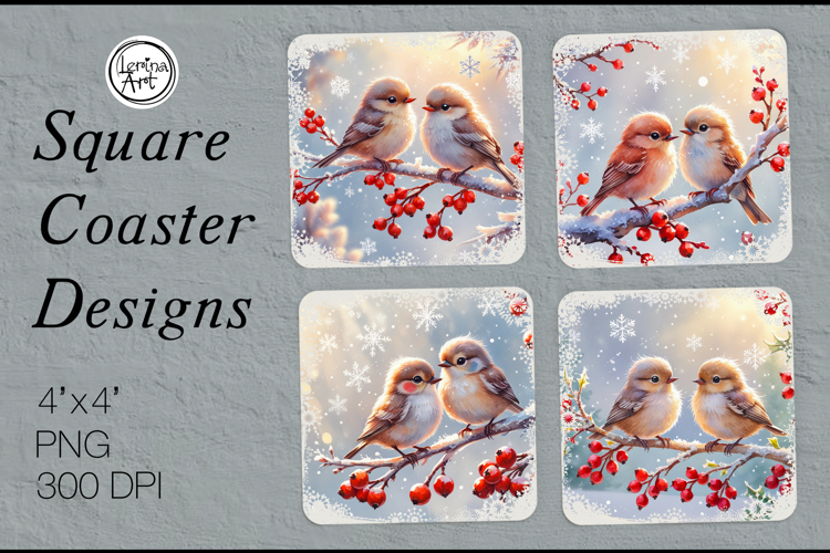 Birds Christmas Coaster Design, 4 PNG