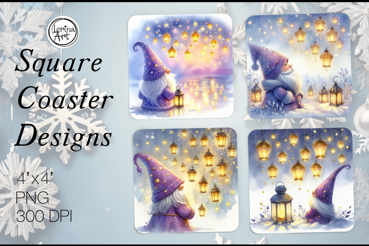 Cute Gnomes Christmas Coaster Design, 4 PNG
