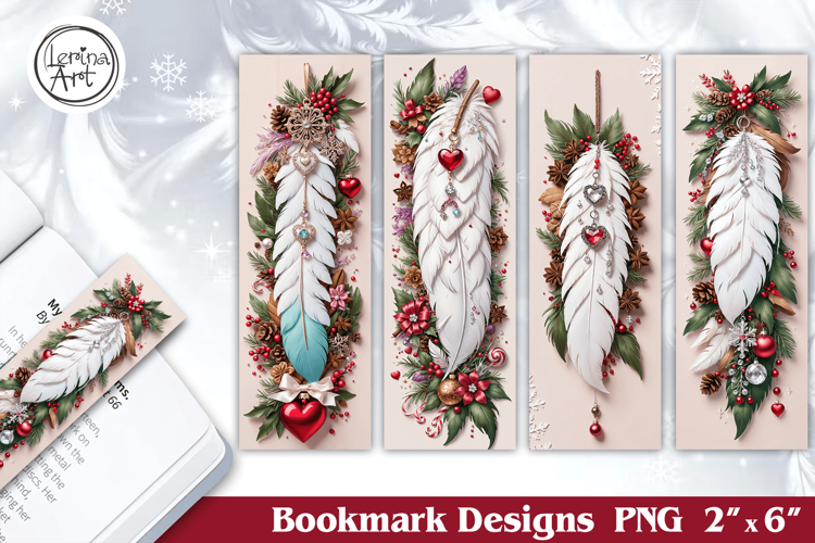 Christmas Feather Printable Bookmark 4 PNG