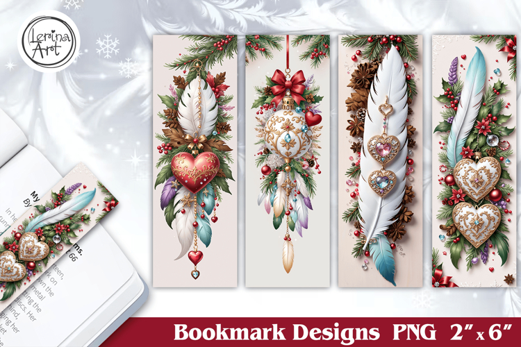 Christmas Feather Printable Bookmark 4 PNG