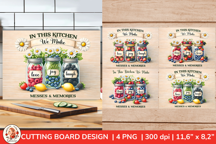 In this kitchen we make messes and memories, Cutting board