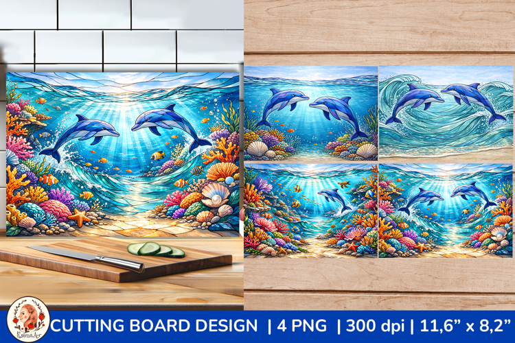 Dolphin Cutting Board Design. Coastal Ocean Reef Sublimation