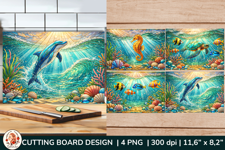 Dolphin Cutting Board Design. Coastal Ocean Reef Sublimat