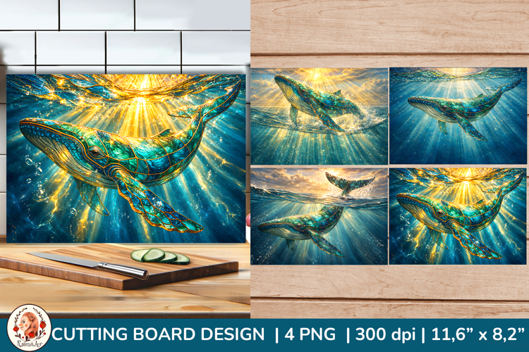 Blue Whale Cutting Board Design. Ocean Sublimation