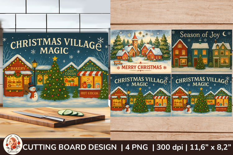 Christmas Village Cutting Board Sublimation