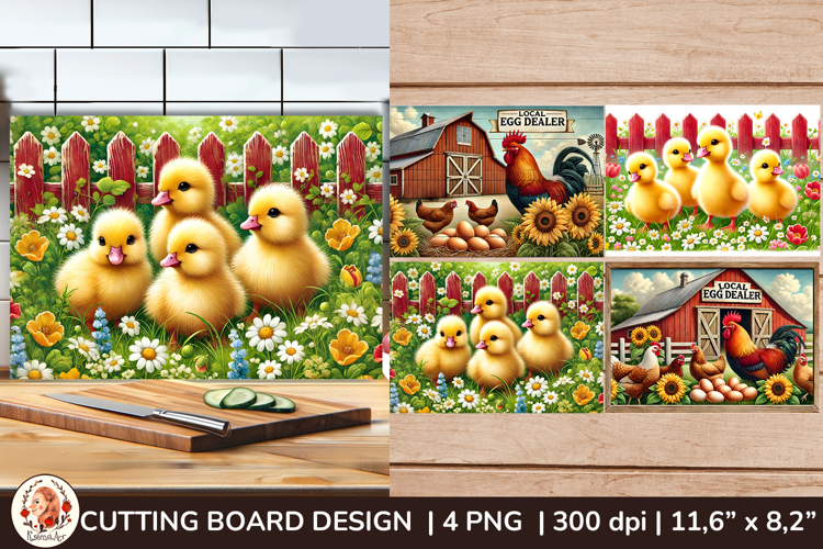 Kitchen Cutting Board ,Cute Chicken, Farm Sublimation