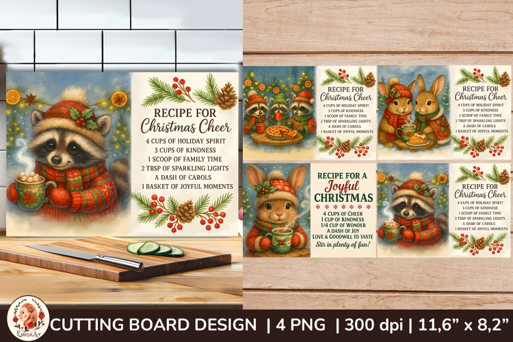 Christmas Cutting Board Designs with Cute Animals