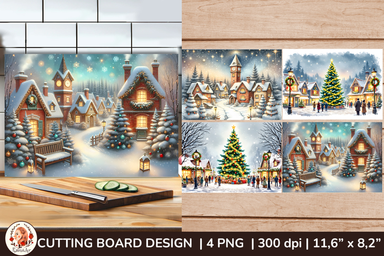 Christmas Village Cutting Board Sublimation