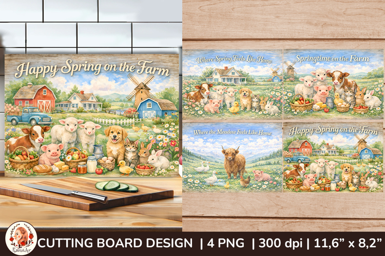 Spring Farm Animals Cutting Board Designs