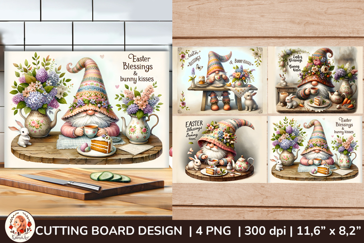 Easter Cutting Board, Spring Cute Gnome, Kitchen Sublimatio