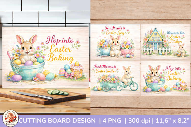 Whimsical Easter Cute Bunny and Eggs Cutting Board