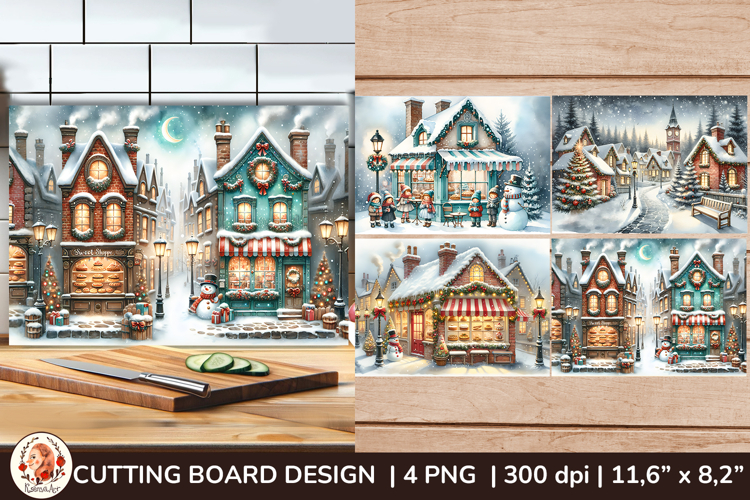 Christmas Village Cutting Board Sublimation
