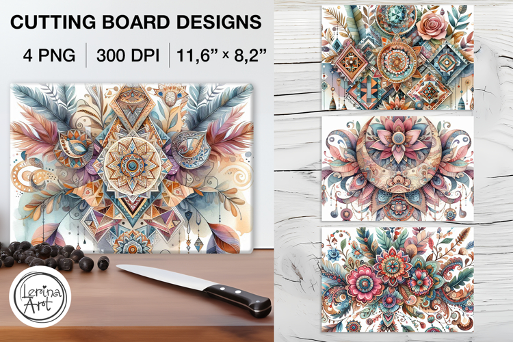 Boho Cutting Board Designs / 4 PNG