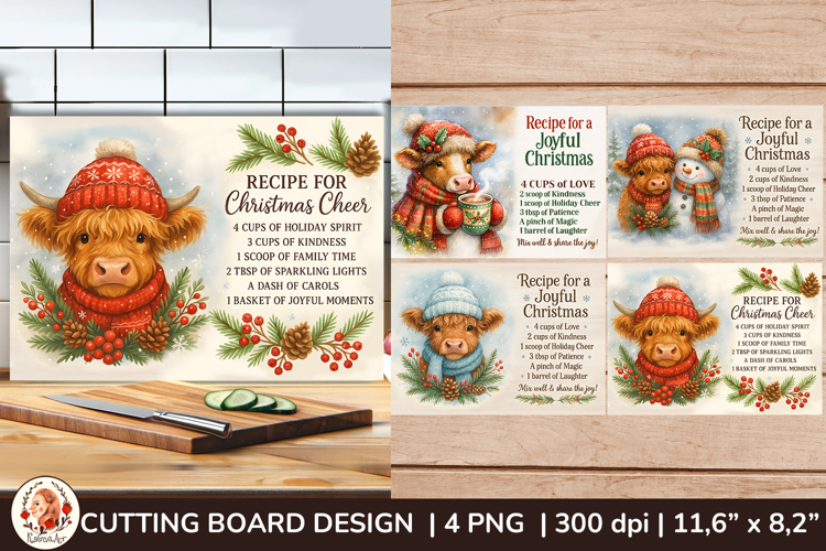 Rustic Christmas Cutting Board Designs with Highland Cow