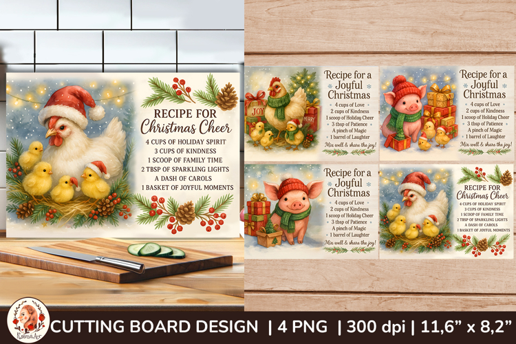 Rustic Christmas Cutting Board Designs with Chickens