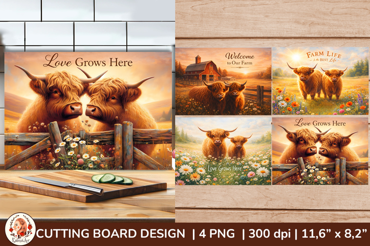 Cutting Board , Highland Cow, Kitchen Sublimation