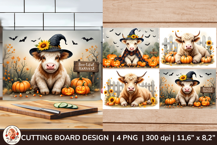 Fall Cutting Board ,Autumn Highland Cow, Farm Sublimation