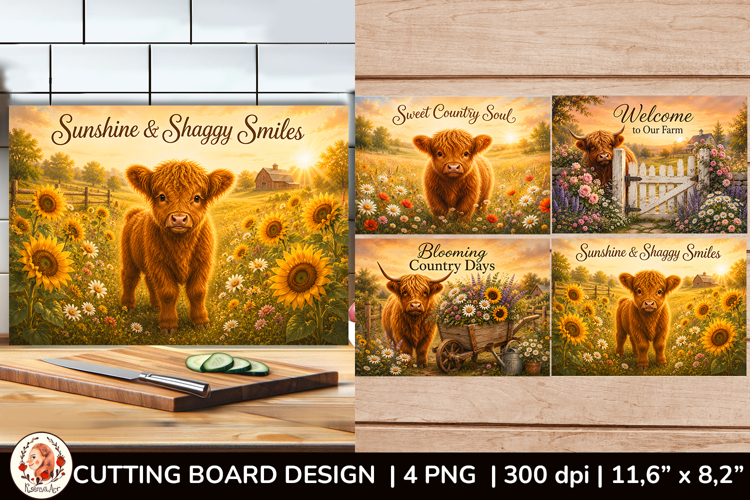 Cutting Board , Highland Cow, Kitchen Sublimation