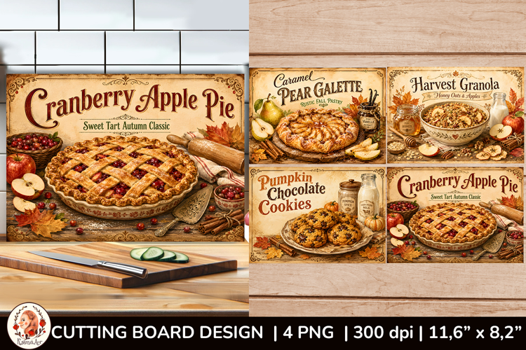 Vintage autumn cutting board design with cozy fall bakery