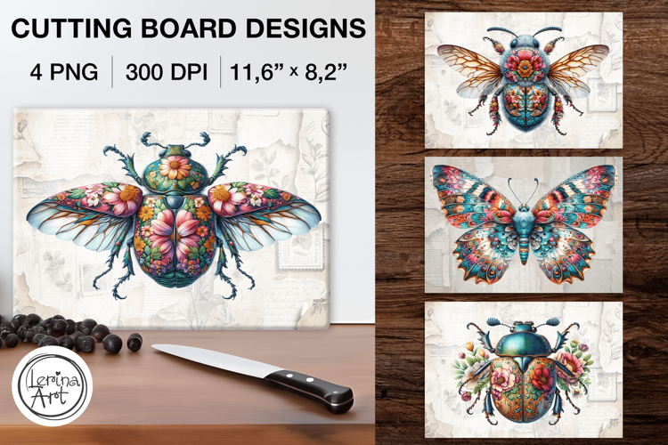 Cute Insects Cutting Board Designs / 4 PNG
