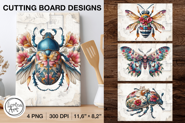 Cute Insects Cutting Board Designs / 4 PNG