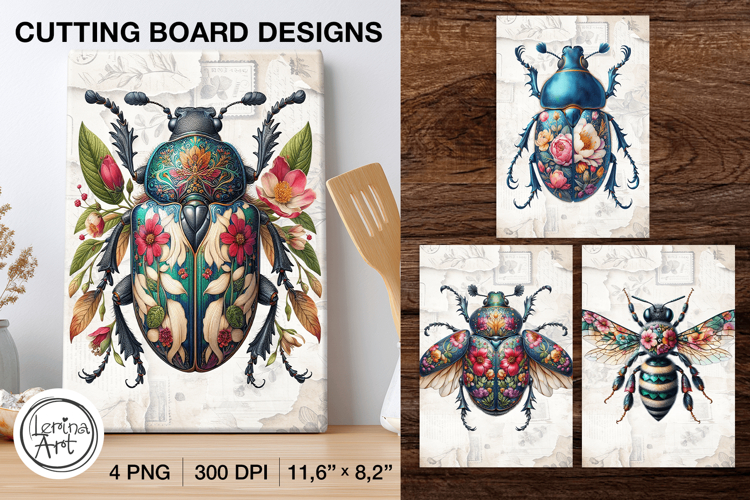 Cute Insects Cutting Board Designs / 4 PNG