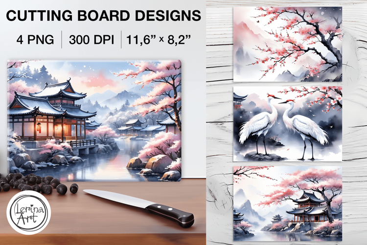 Sakura Cutting Board Designs / 4 PNG