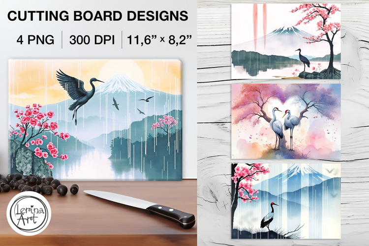 Cranes Cutting Board Designs / 4 PNG