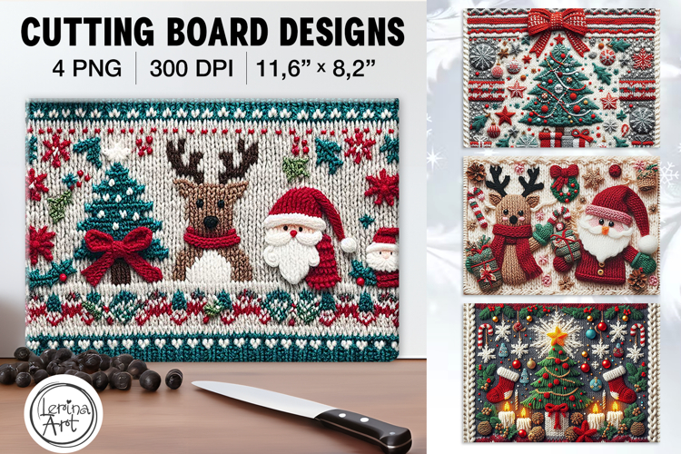 Cozy Knitted Christmas Cutting Board Designs / 4 PNG