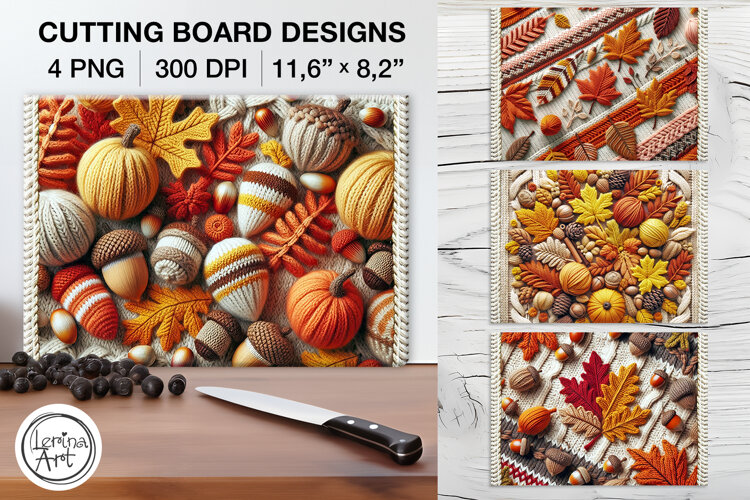 Cozy Knitted Fall Cutting Board Designs / 4 PNG