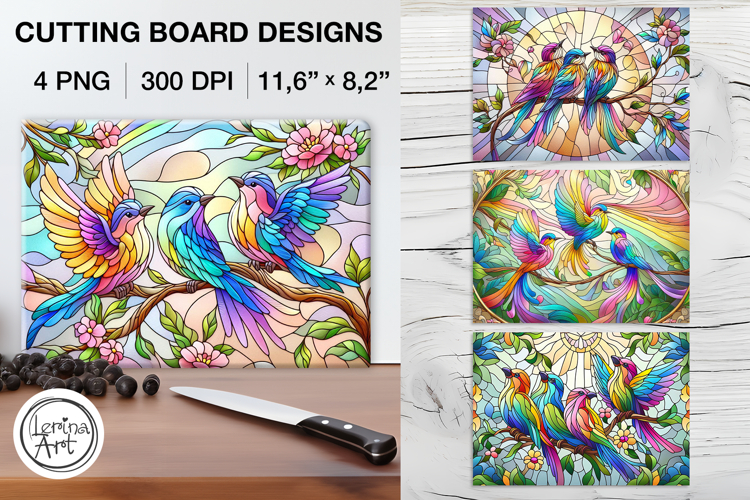 Stained Glass Rainbow Bird Cutting Board Designs / 4 PNG example image 1