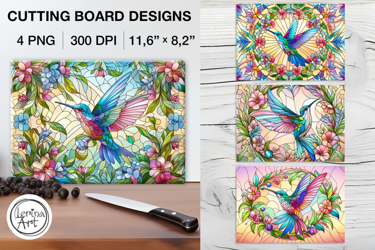 Stained Glass Hummingbird Cutting Board Designs / 4 PNG example image 1