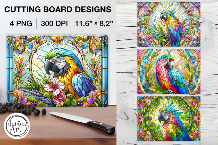 Stained Glass Parrot Cutting Board Designs / 4 PNG example image 1