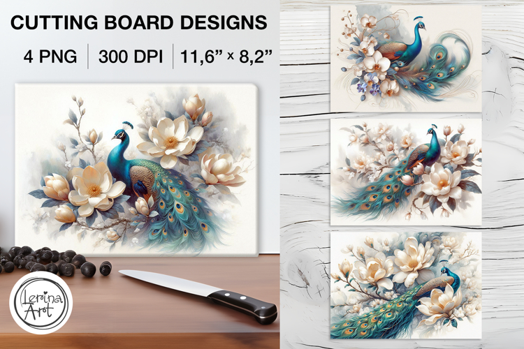 Peacock Cutting Board Designs / 4 PNG