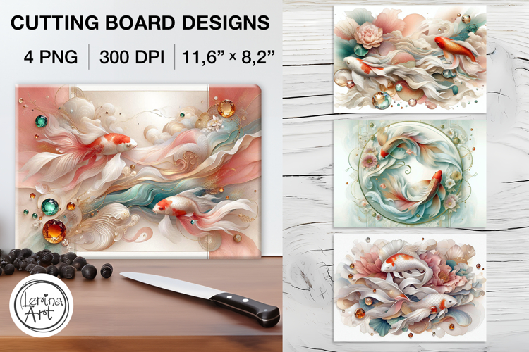 Koi Fish Cutting Board Designs / 4 PNG