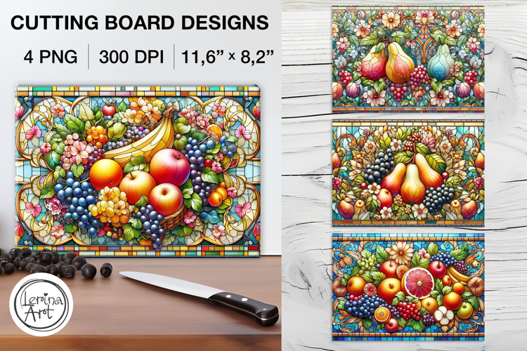 Stained Glass Fruits Cutting Board Designs / 4 PNG example image 1